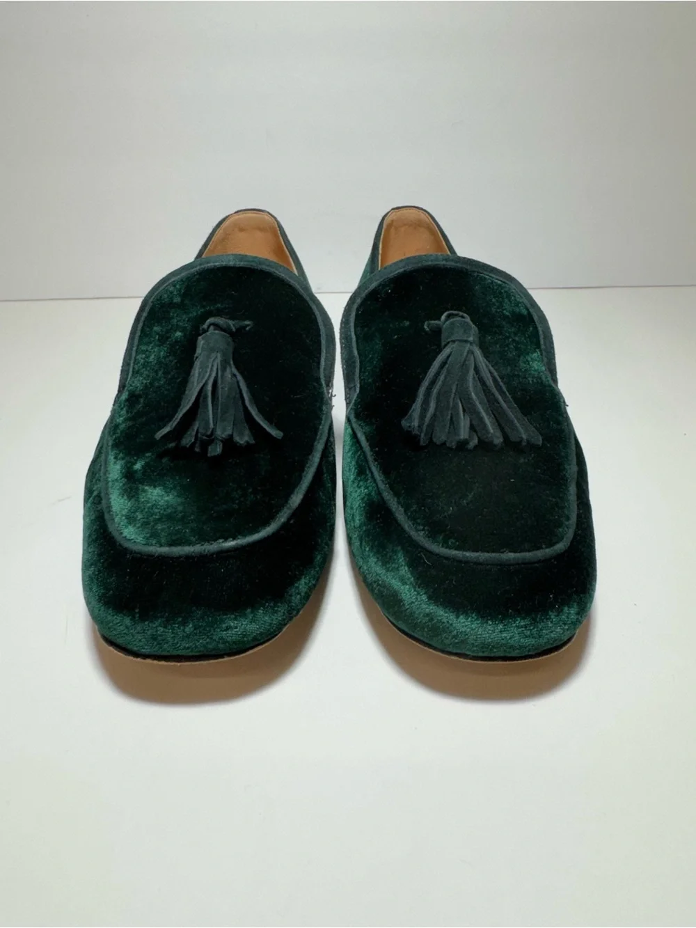J. Crew Womens Marie Velvet Tassel Loafers Green Flat Smoking slipper size 10